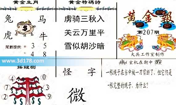 3d黄金报第2026207尾数推荐:单数看35