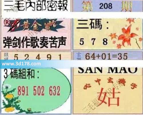3d第2026208期三毛内部密报图三码推荐：578