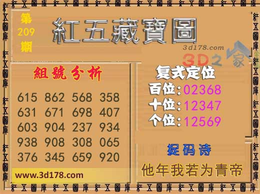 3d第2026209红五藏宝图捉码诗:他年我若为青帝