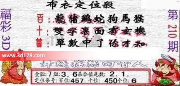 3d布衣图第210期布衣定位杀码图迷