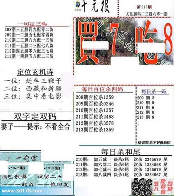 3d布衣千元报第2026213期每日杀一码：9