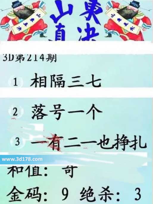 3d山东真诀图第2026214期金胆:9
