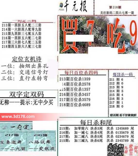 布衣千元报3d第2026218期每日杀一码:0