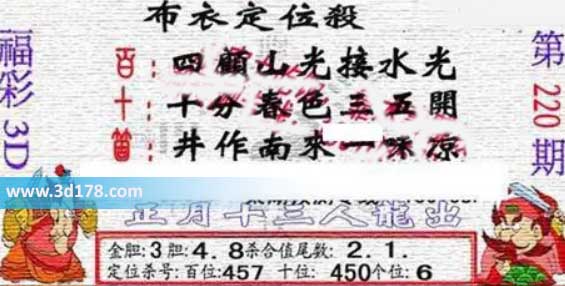 3d布衣图第220期布衣定位杀码图迷