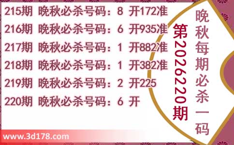 3d第2026220期晚秋杀码图推荐:必杀一码6