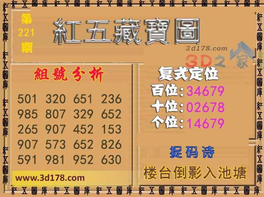 3d第2026221红五藏宝图捉码诗：楼台倒影入池塘