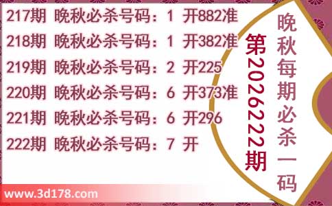 3d第2026222期晚秋杀码图推荐:必杀一码7