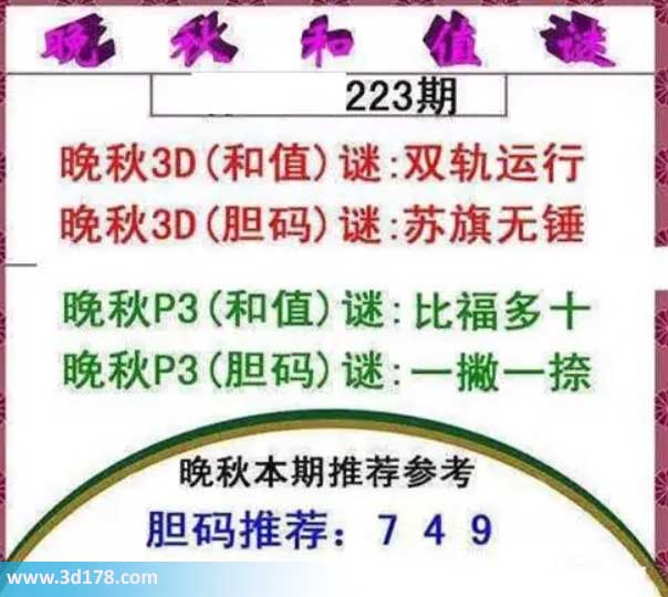 3d红五晚秋图第2026223期胆码谜：苏旗无锤