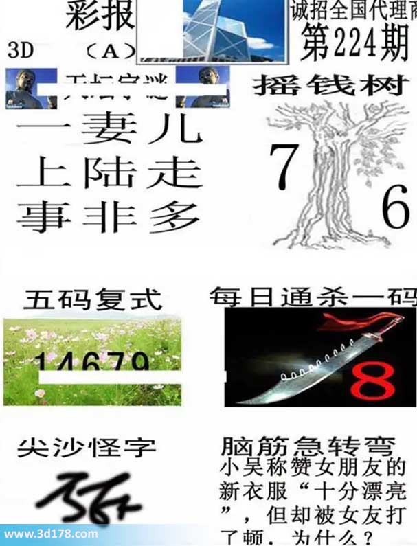 香港彩报3d第2026224期杀一码：8