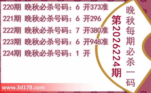 3d第2026224期晚秋杀码图推荐：必杀一码1