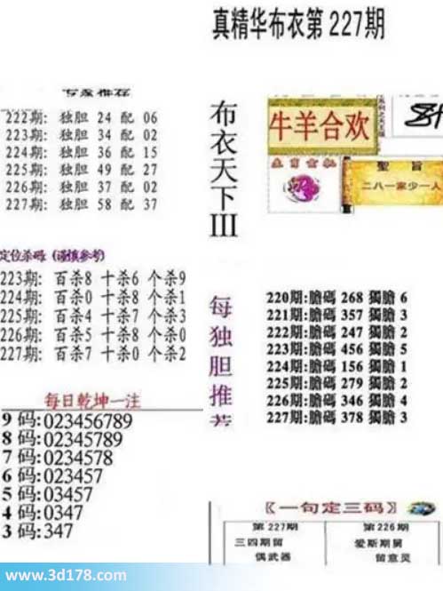 真精华布衣第2026227期推荐三码:347