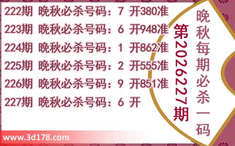 3d第2026227期晚秋杀码图推荐:必杀一码6