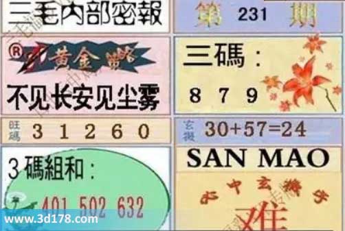 3d第2026231期三毛内部密报图黄金策略：不见长安见尘雾