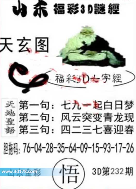 3d第2026232期丹东天玄图第一句:七九一起白日梦