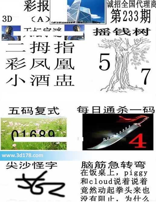 香港彩报3d第2026233期杀一码：8
