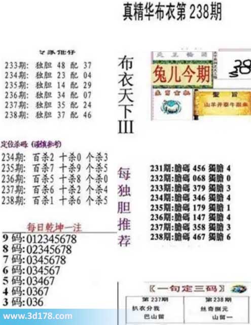 3d真精华布衣第2026238期推荐三码:467