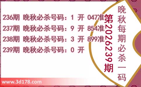 3d第2026239期晚秋杀码图推荐:必杀一码0