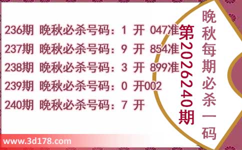 3d第2026240期晚秋杀码图推荐:必杀一码7