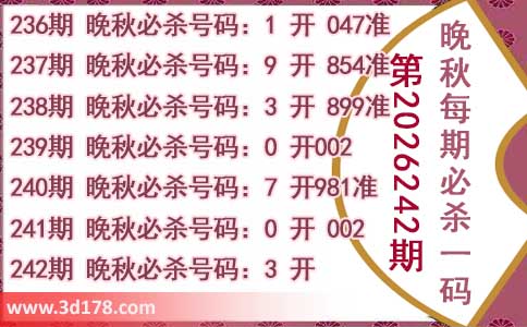 3d第2026242期晚秋杀码图推荐:必杀一码3