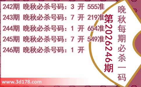 3d第2026246期晚秋杀码图推荐：必杀一码1