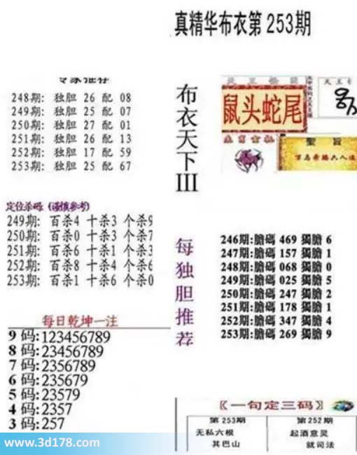 真精华布衣第2026253期推荐三码：029