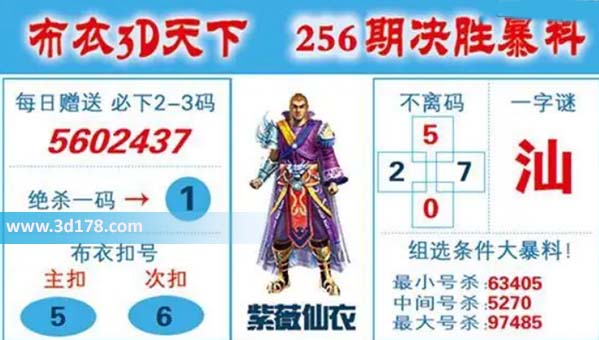 布衣3d天下第2026256期绝杀一码:1