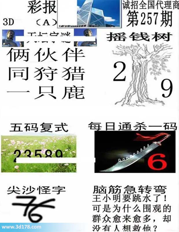 香港彩报3d第2026257期杀一码:6