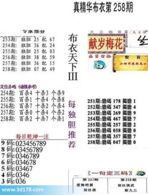 真精华布衣第2026258期推荐三码：036