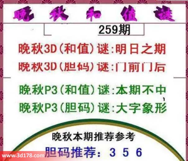 3d红五晚秋图第2026259期胆码谜：门前门后