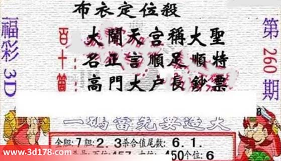 3d布衣图第260期布衣定位杀码图迷