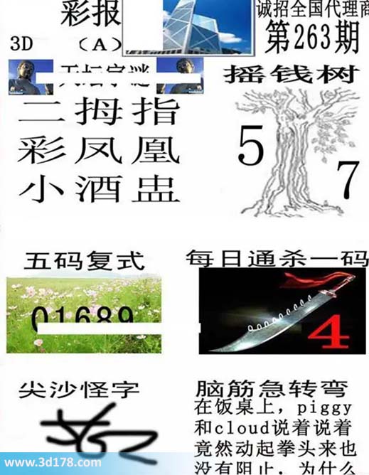 香港彩报3d第2026263期杀一码:4