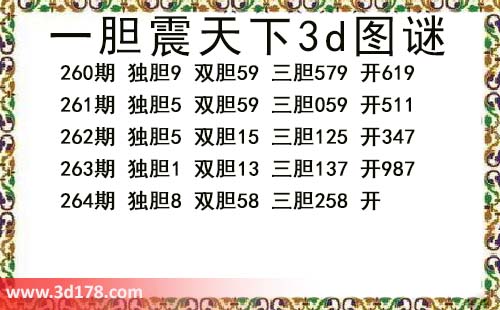 3d第2026264期一胆震天下推荐：三胆258
