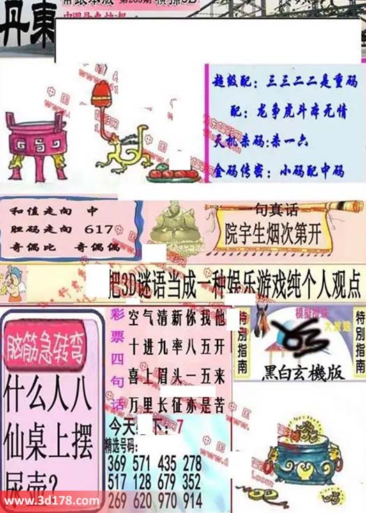 3d第2026265期丹东快报图三胆推荐：178