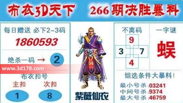 布衣3d天下第2026266期一字谜:蜈