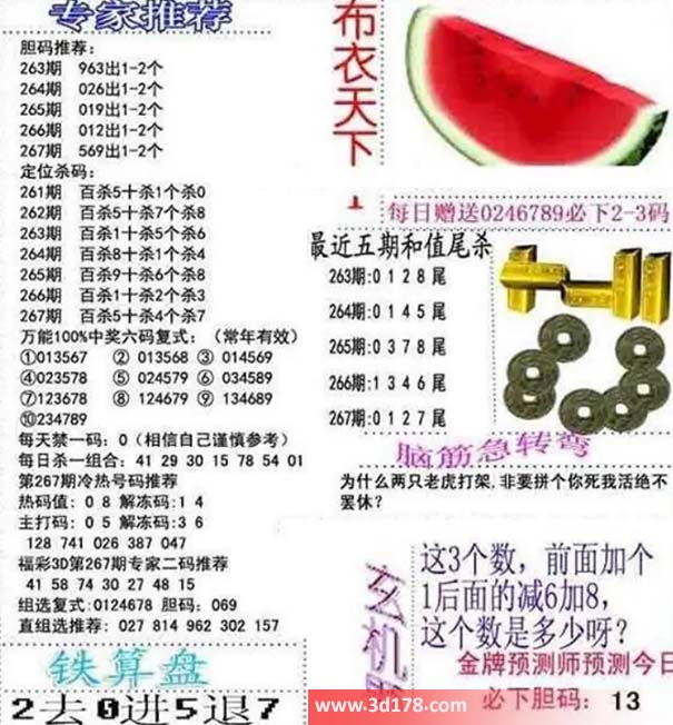 3d布衣天下第2026267期百位杀一码：5