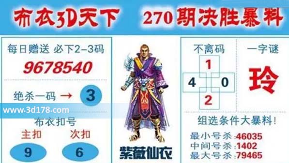 布衣3d天下第2026270期一字谜：玲