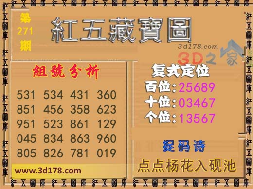 3d第2026271红五藏宝图捉码诗：点点杨花入砚池