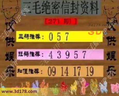 3d第2026271三毛绝密信封资料图胆码推荐：057