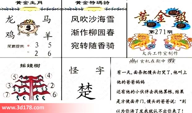3d第2026271黄金报摇钱树推荐号码：537 426