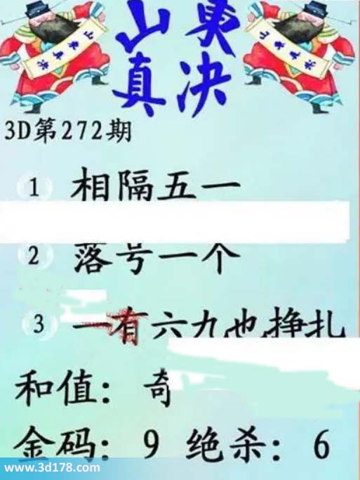3d山东真诀图第2026272期金胆：9