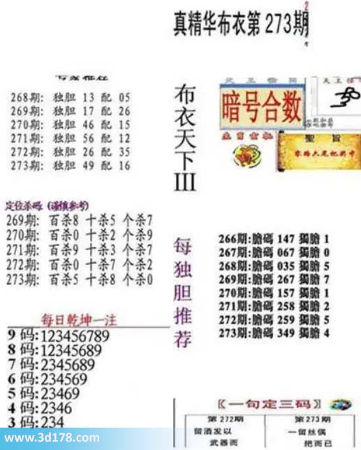 真精华布衣第2026273期推荐三码:234
