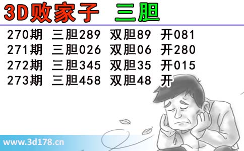 3d第2026273期败家子推荐：双胆48