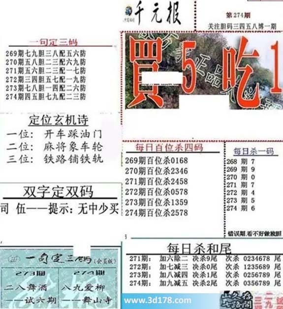 布衣千元报3d第2026274期每日杀一码：9