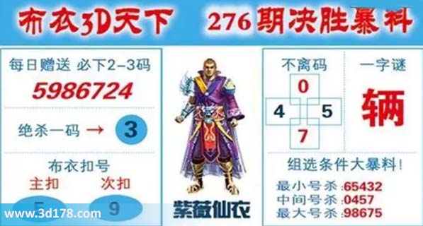 布衣3d天下第2026276期一字谜:辆