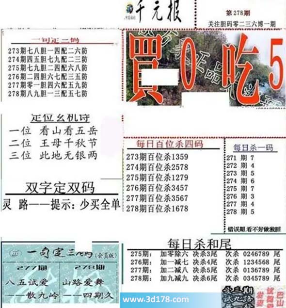 布衣千元报3d第2026278期每日杀一码：5