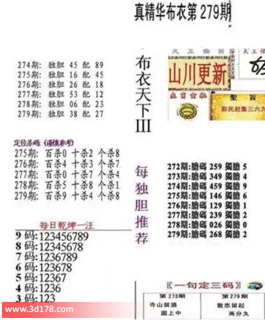 真精华布衣第2026279期推荐三码:268