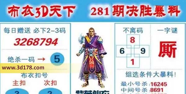 布衣3d天下第2026281期绝杀一码：5