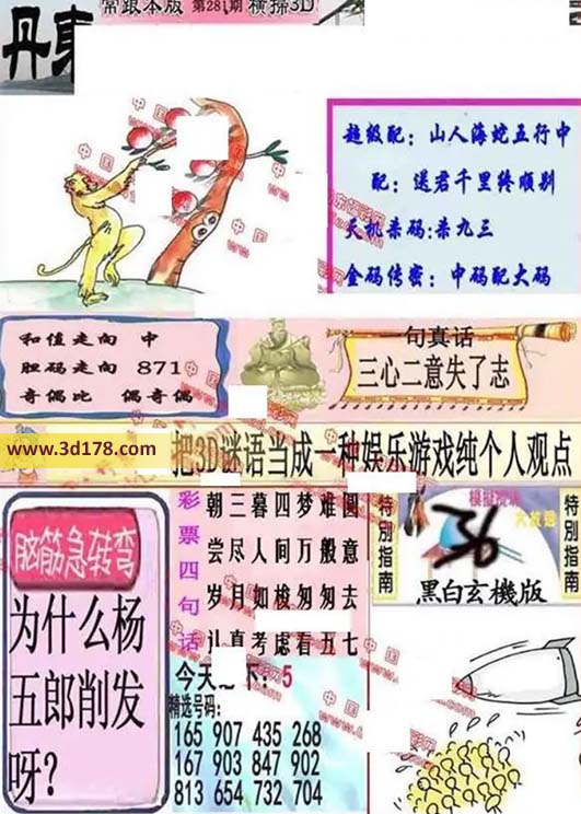 3d第2026281期丹东快报图三胆推荐：178