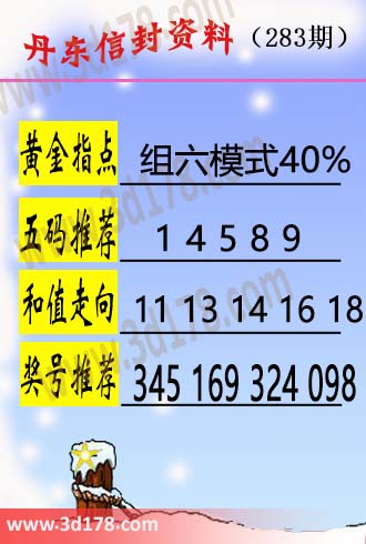 丹东信封资料图3d第2026283期五码推荐：14589