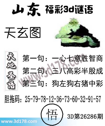 3d第2026286期丹东天玄图第一句：一心七意胜智商